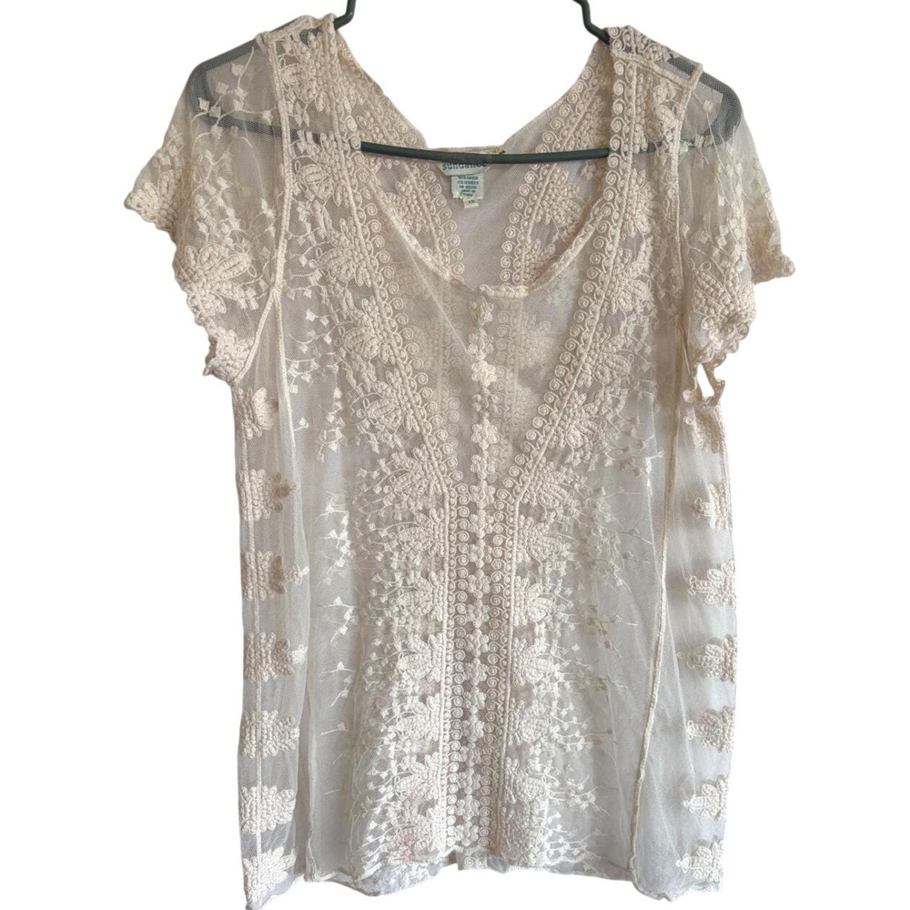 Sundance Womens XS Cream Sheer Floral Lace Mesh Boho COQUETTE fairycore